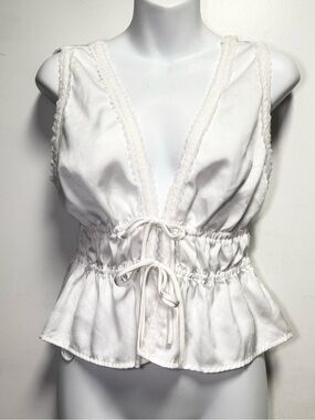 Wayf White Lace-Trim Drawstring Peplum Cami